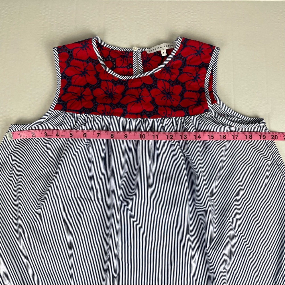 English Factory Blouse Blue White Pinstripe Poppy Lace Embroidered Size Small - Picture 11 of 12